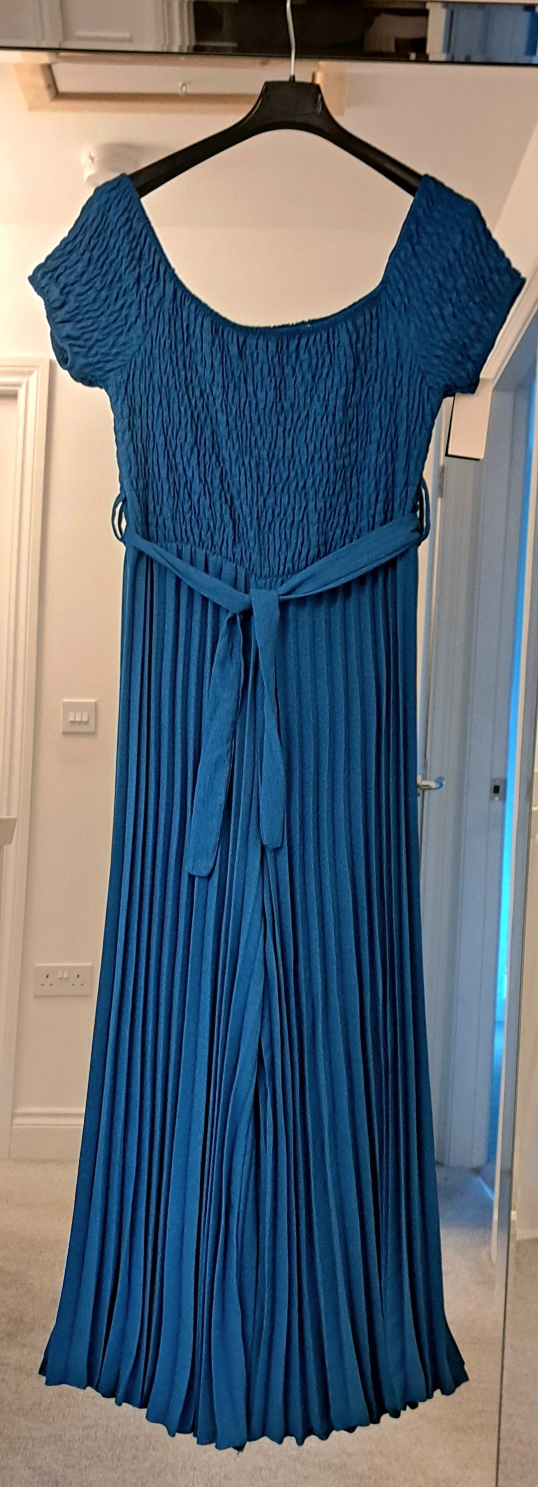 Teal pleated jumpsuit with tie belt - One size fits up to a size 16