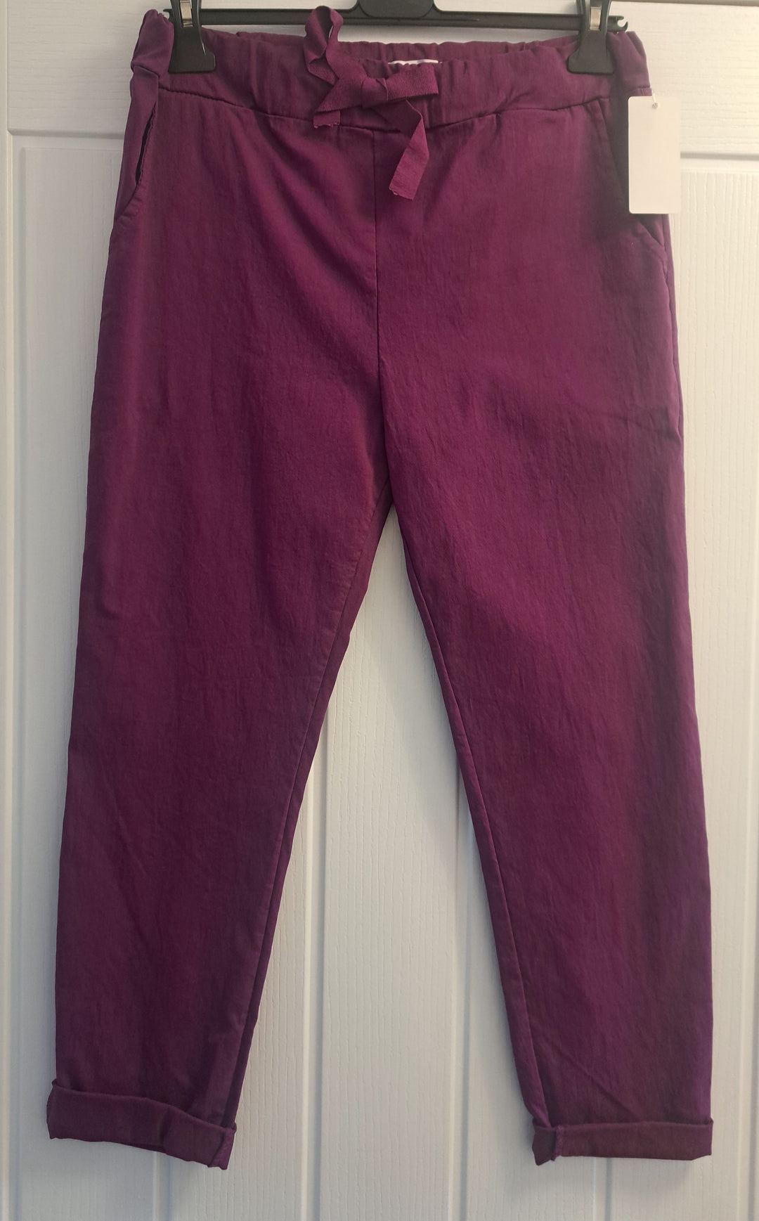 Deep plum elasticated magic stretch style trousers -One size fits UK SIZE 12-18