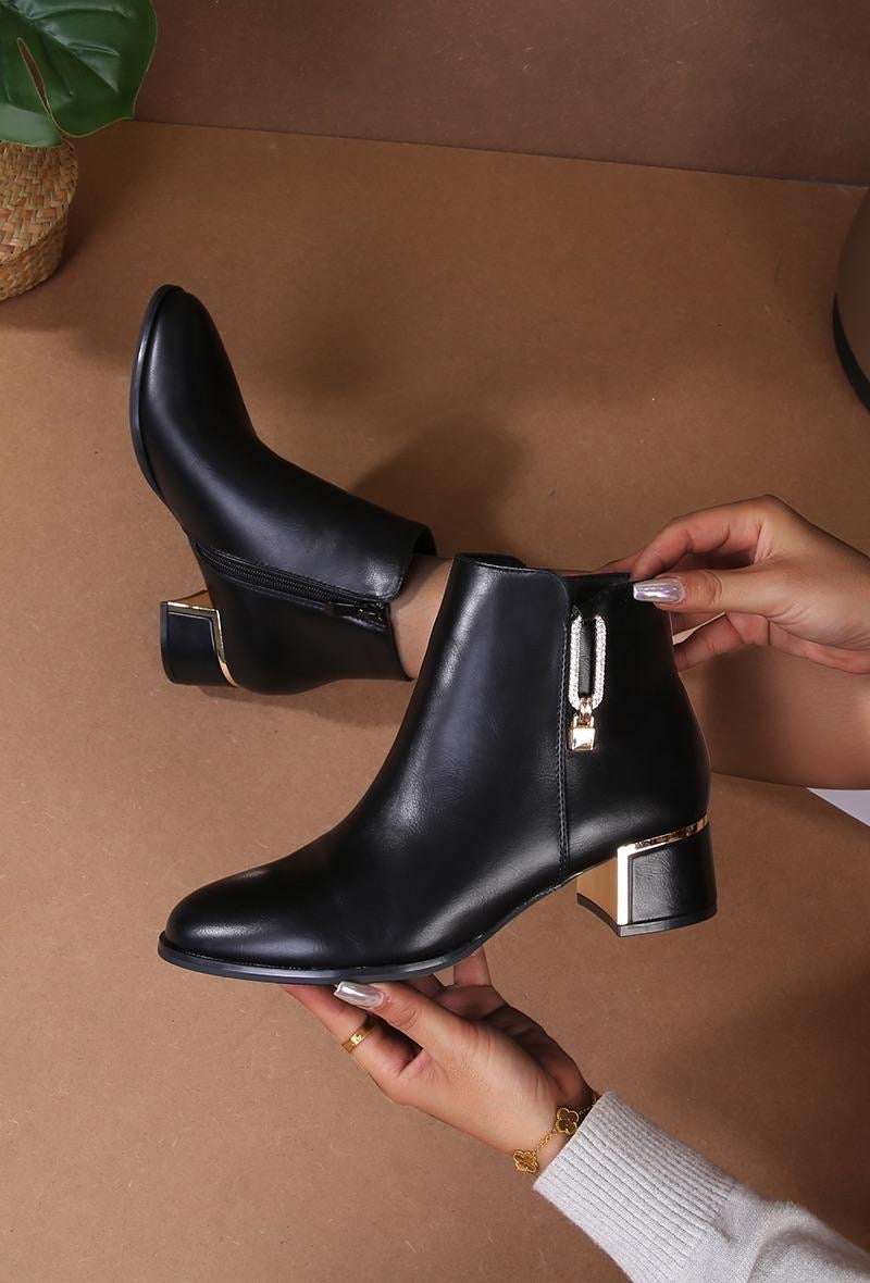 Black ankle boots with gold detail hotsell