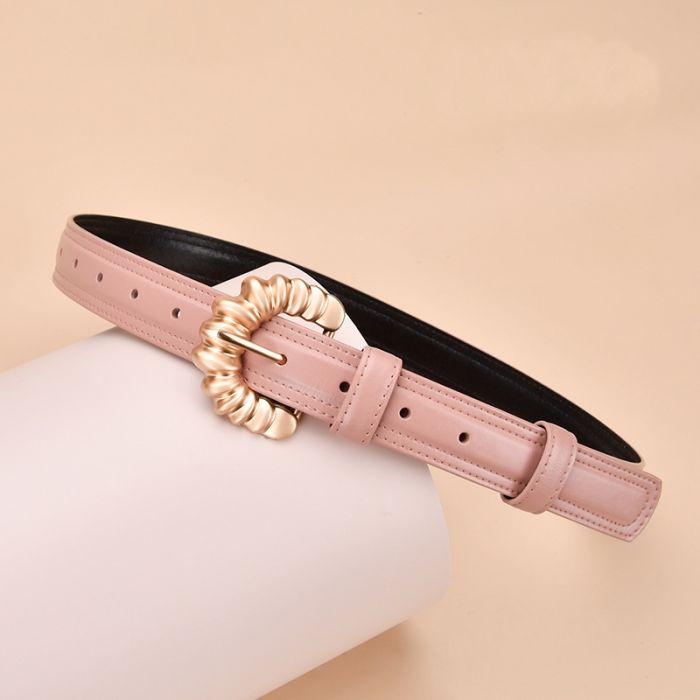 Gold buckle genuine slim belt in Dusty Pink