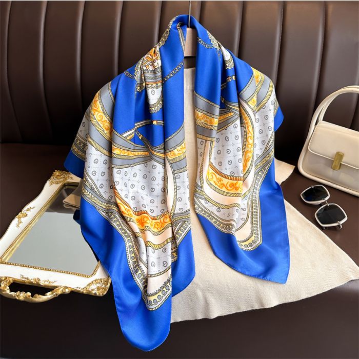 Stunning Retro Chic Square Neck Scarf in Blue