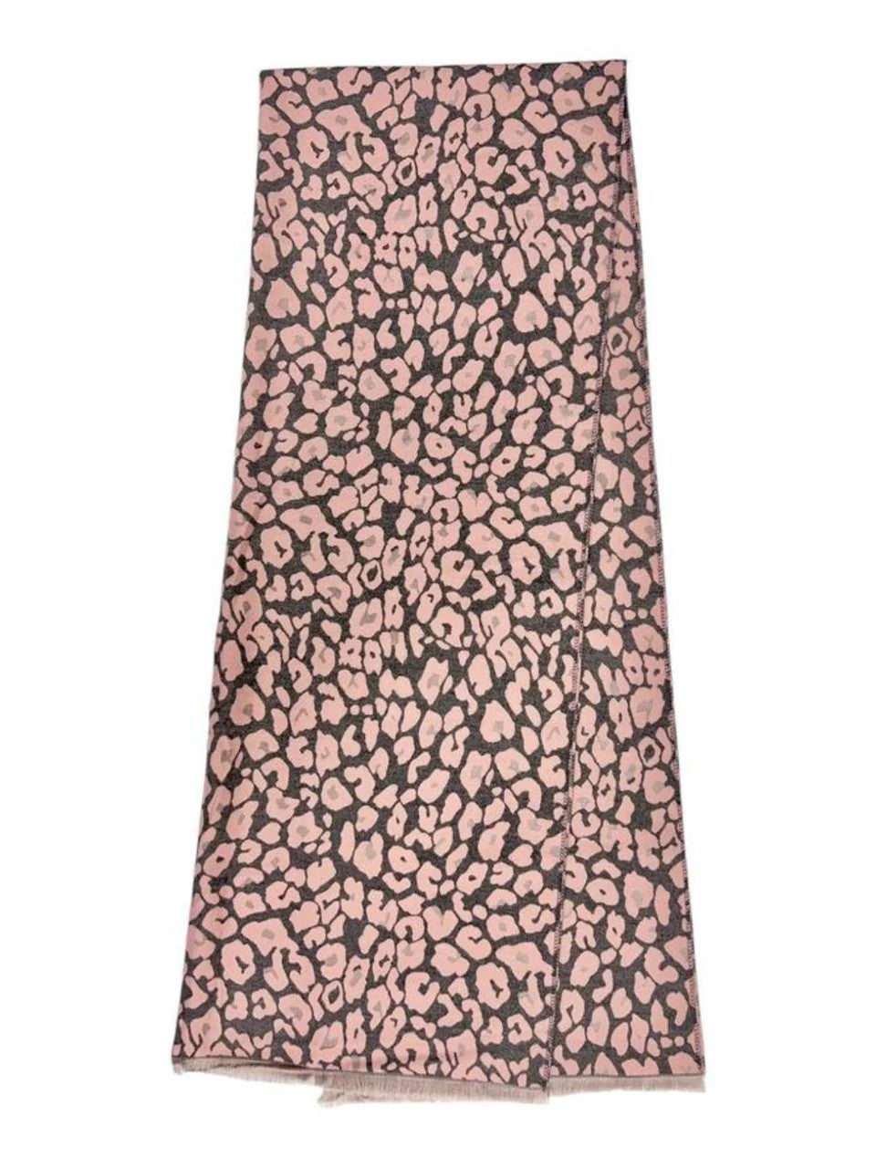 Cashmere blend Baby pink & Grey Leopard print scarf