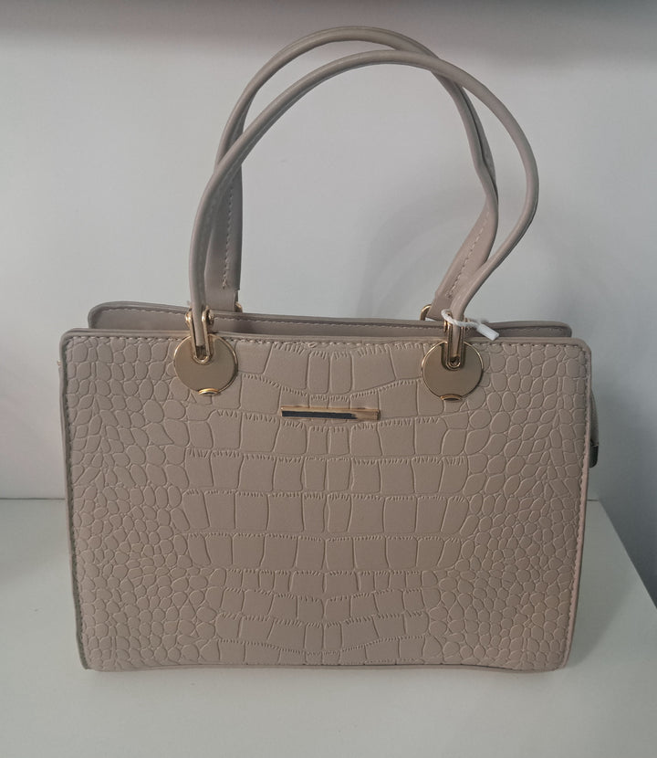 Beige croc effect double handle handbag