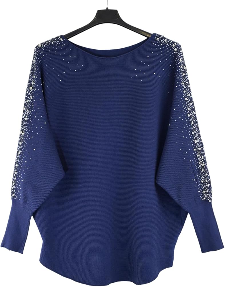 Blue batwing jumper with pearl & diamante embellishment