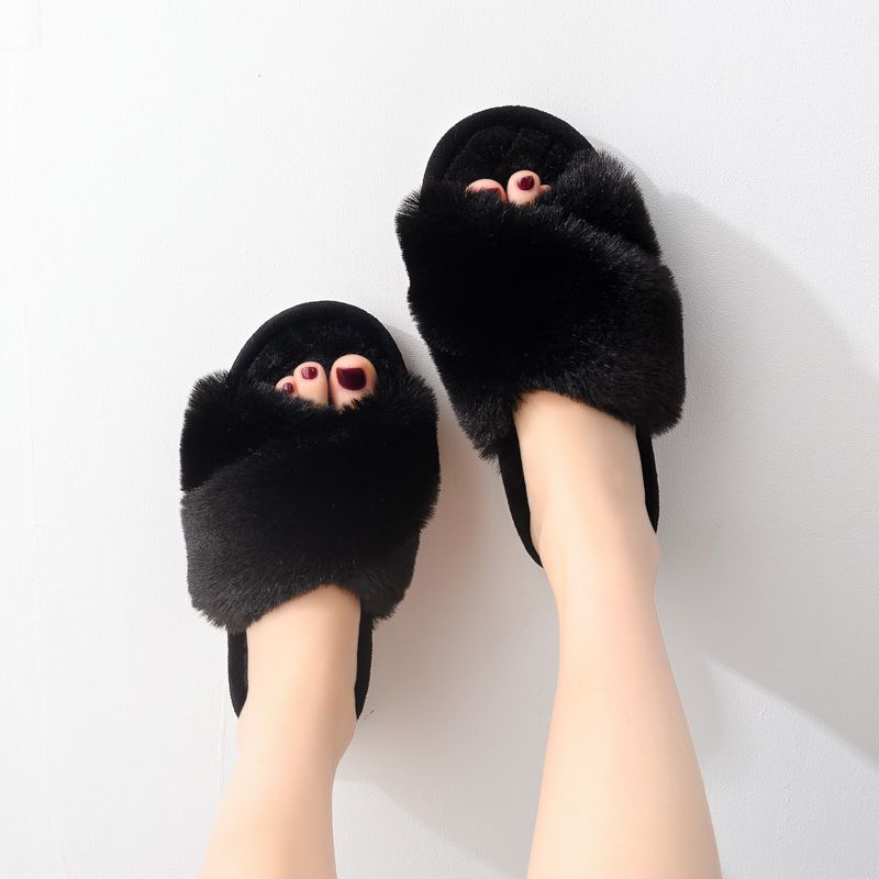 black criss cross slippers