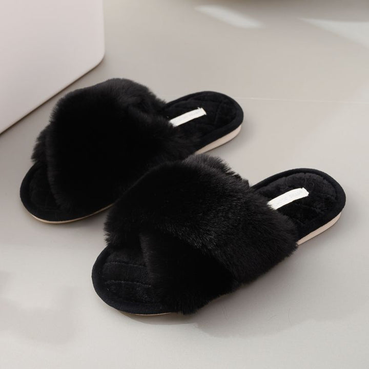 black criss cross slippers