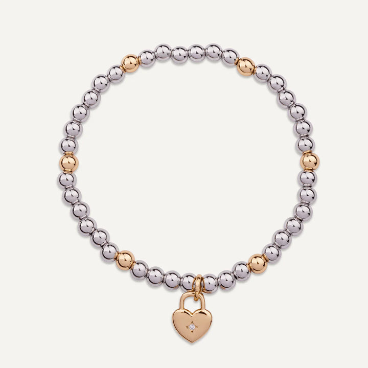 Emily Mixed Metal Beaded Heart Bracelet In Silver & Gold-Tone.