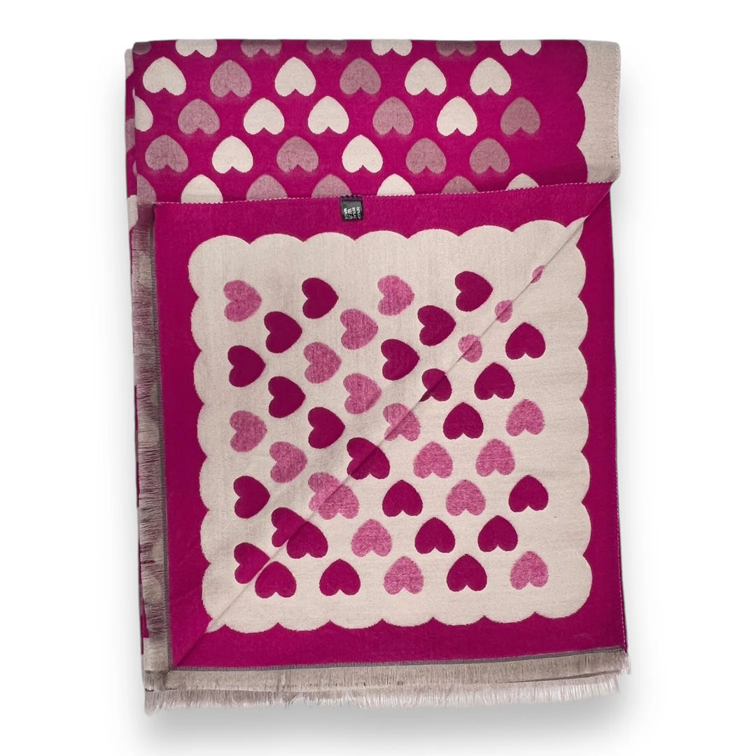 Reversible Cashmere blend Heart print ladies scarf -Pink