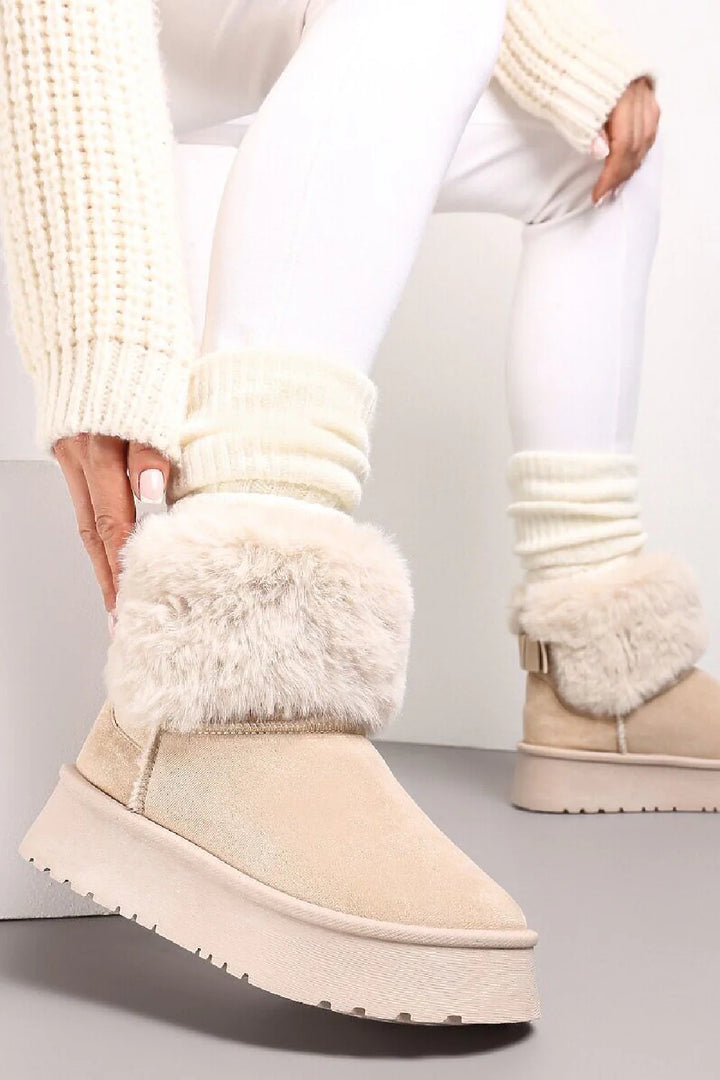 Beige platform boots