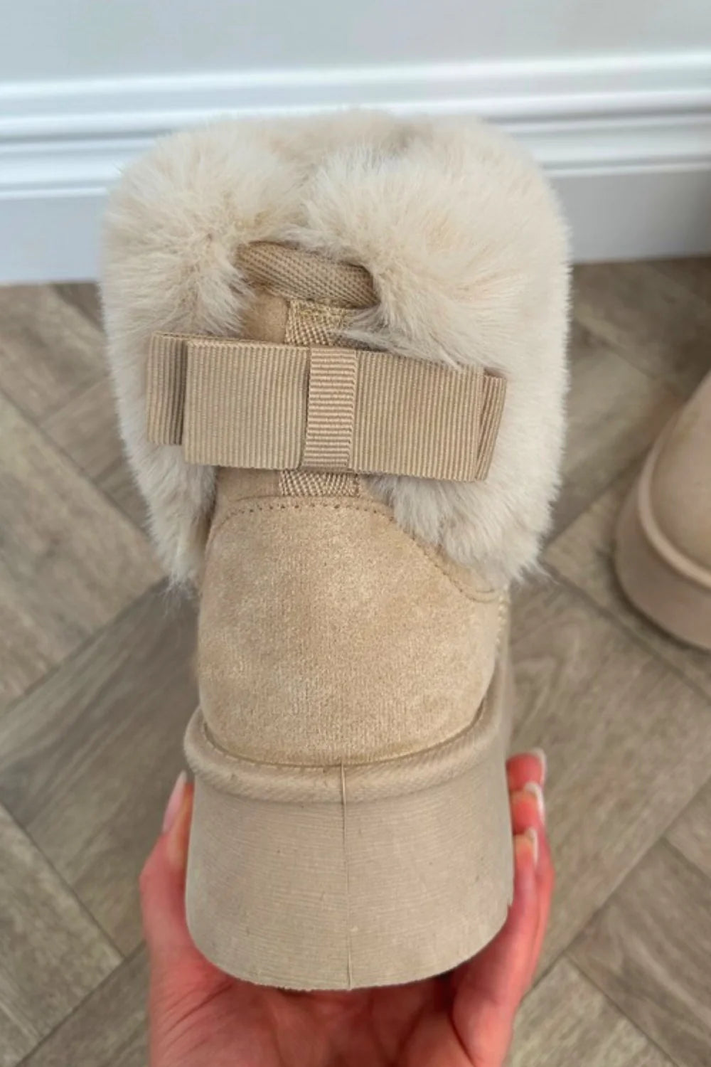 Beige platform boots