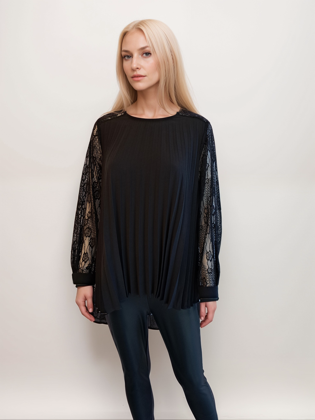 black pleated blouse