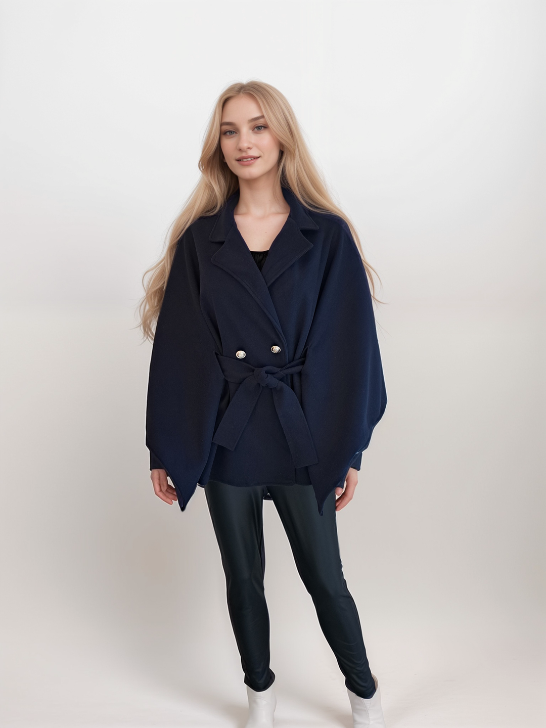 navy blue cape coat