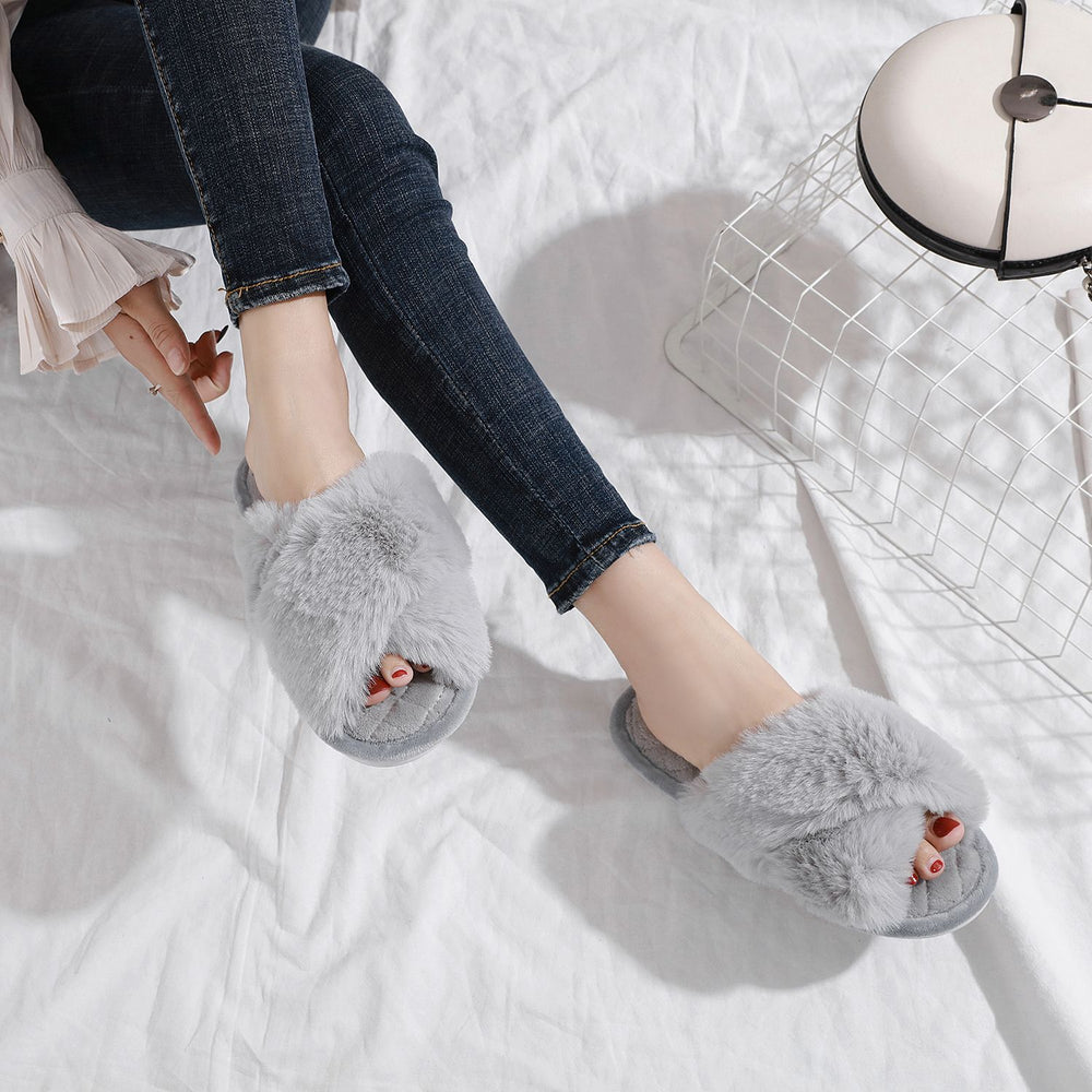 grey criss cross slippers