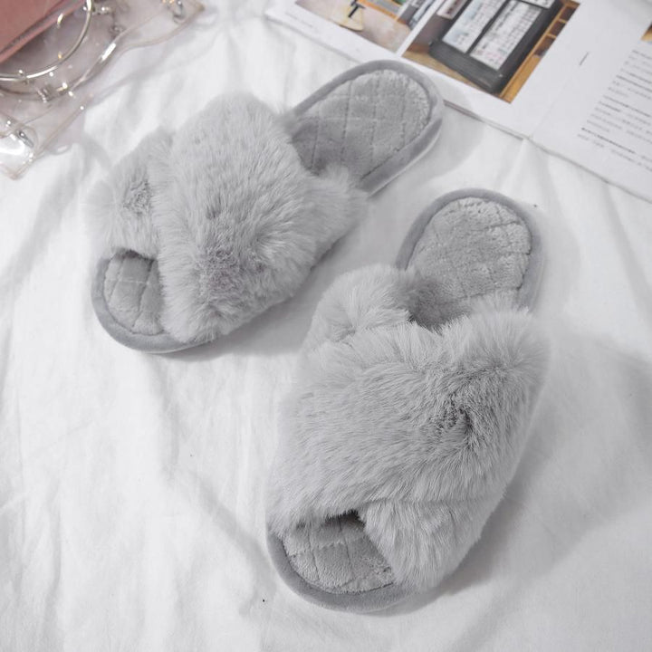 grey criss cross slippers