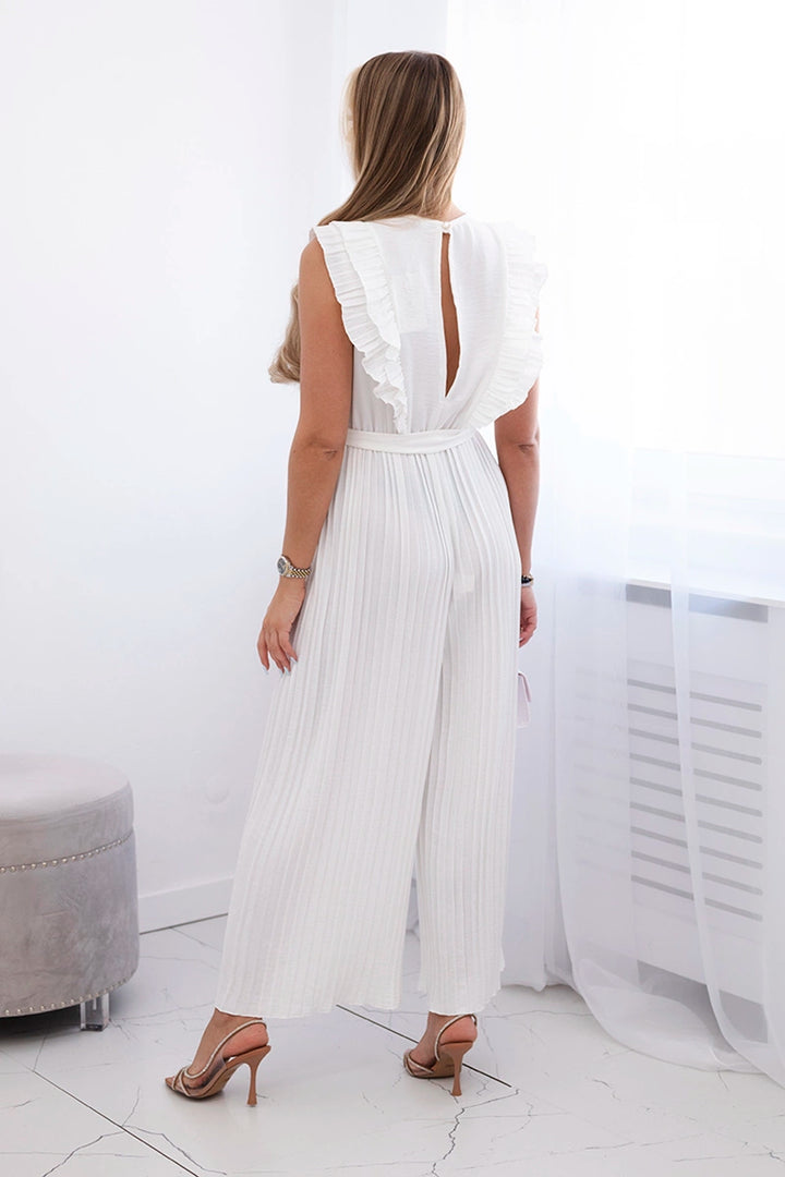 white ruffle jumpsuit