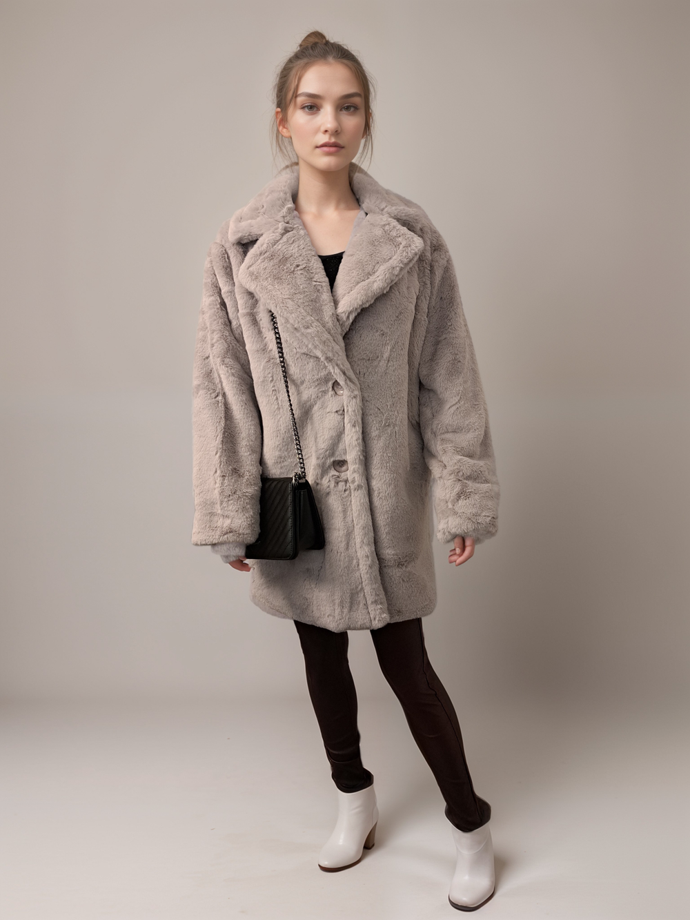 grey faux fur coat