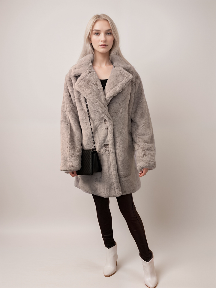 grey faux fur coat