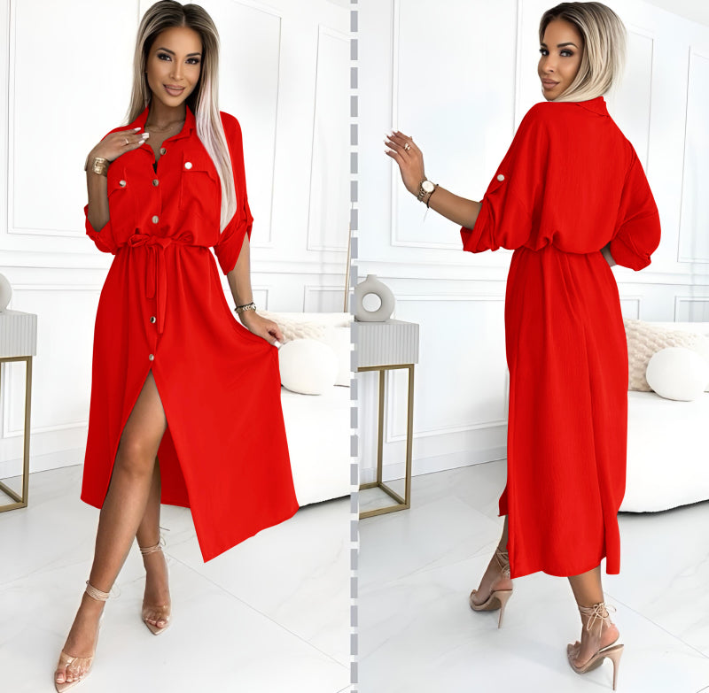 red belted shirt dress