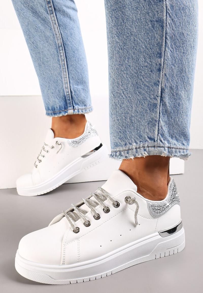 white lace up trainers