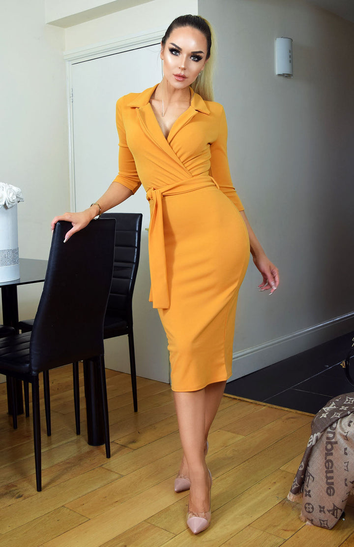 mustard midi dress