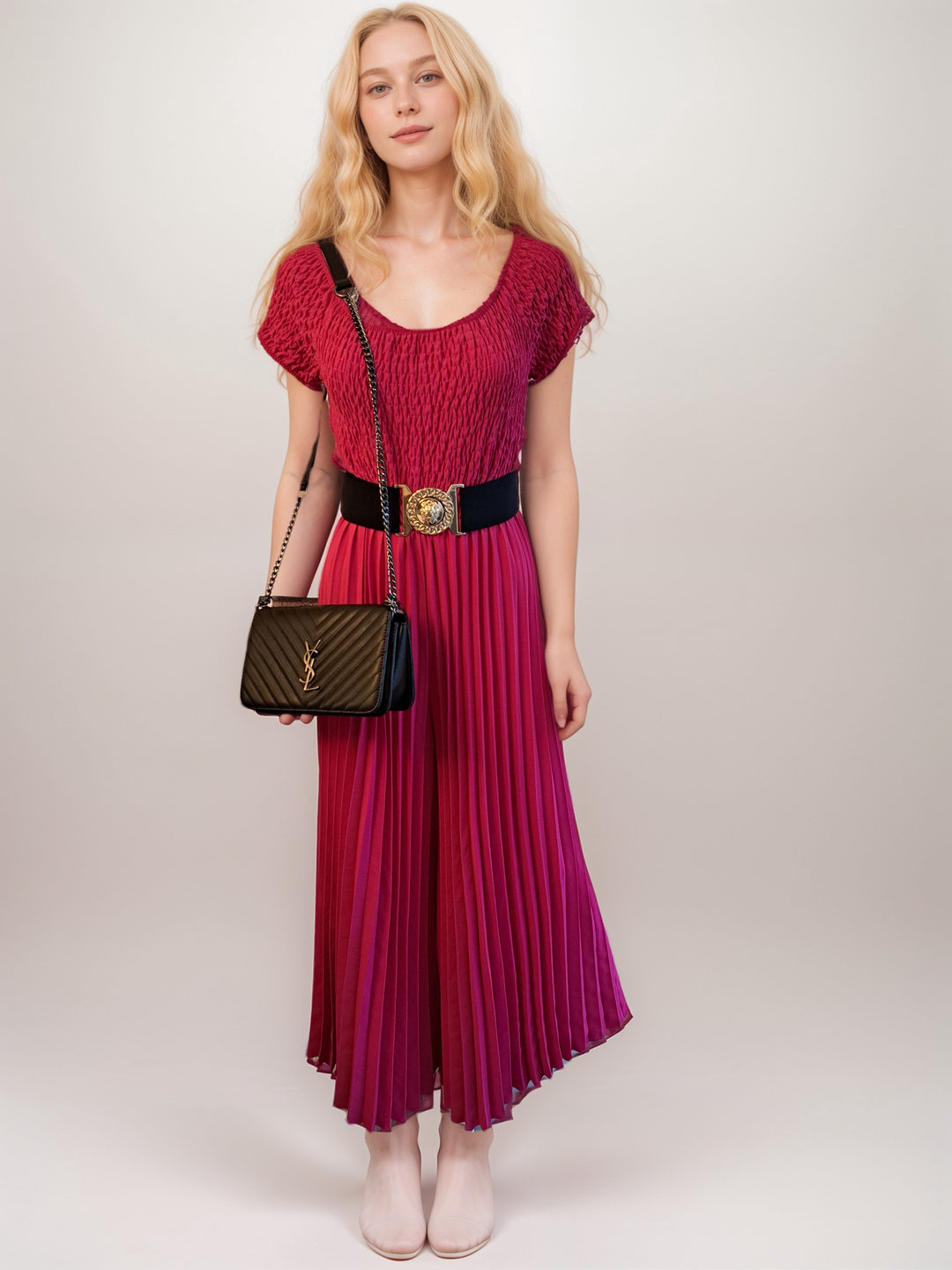 pleated jumpsuit with belt
