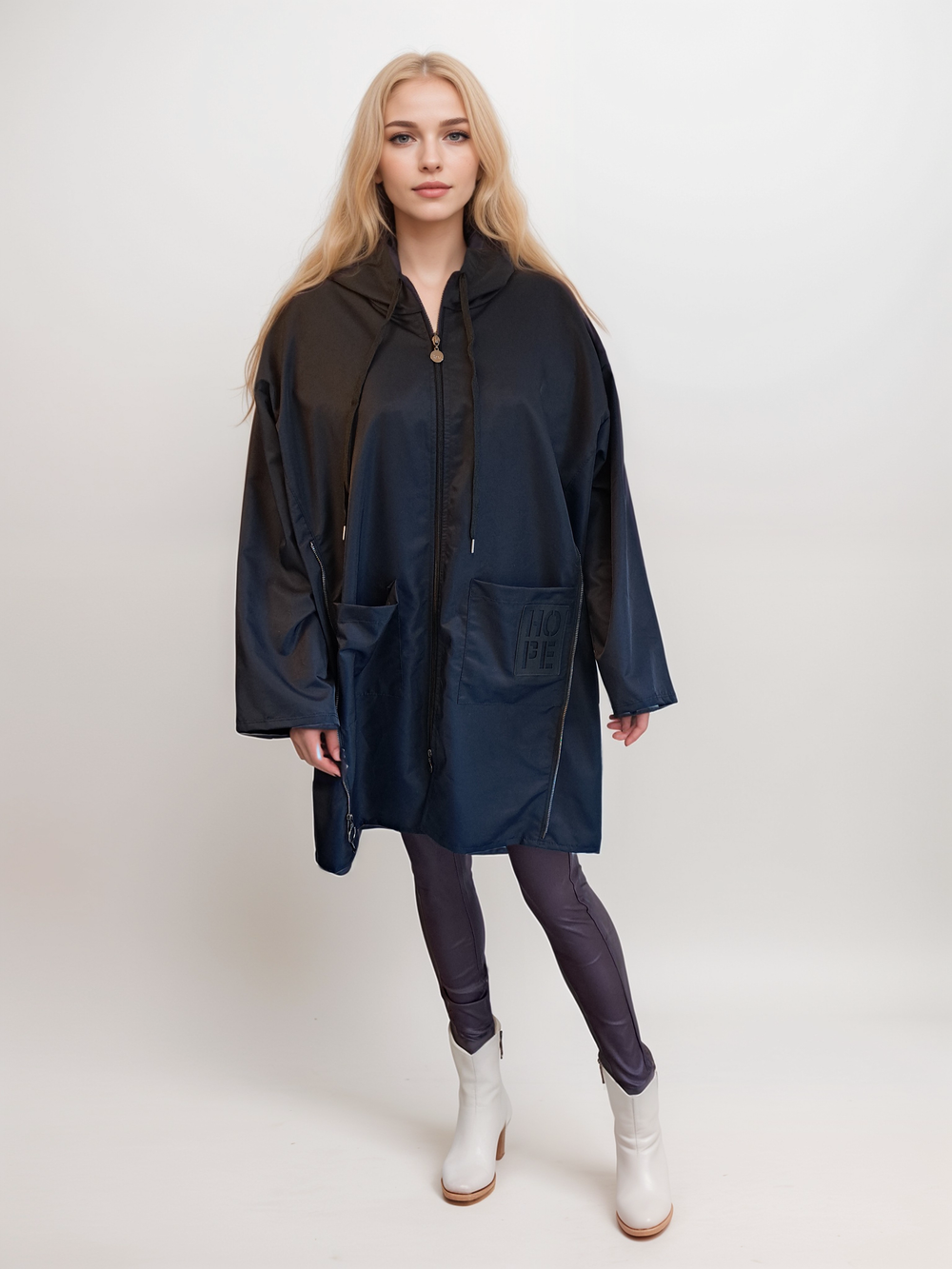 navy raincoat with hood