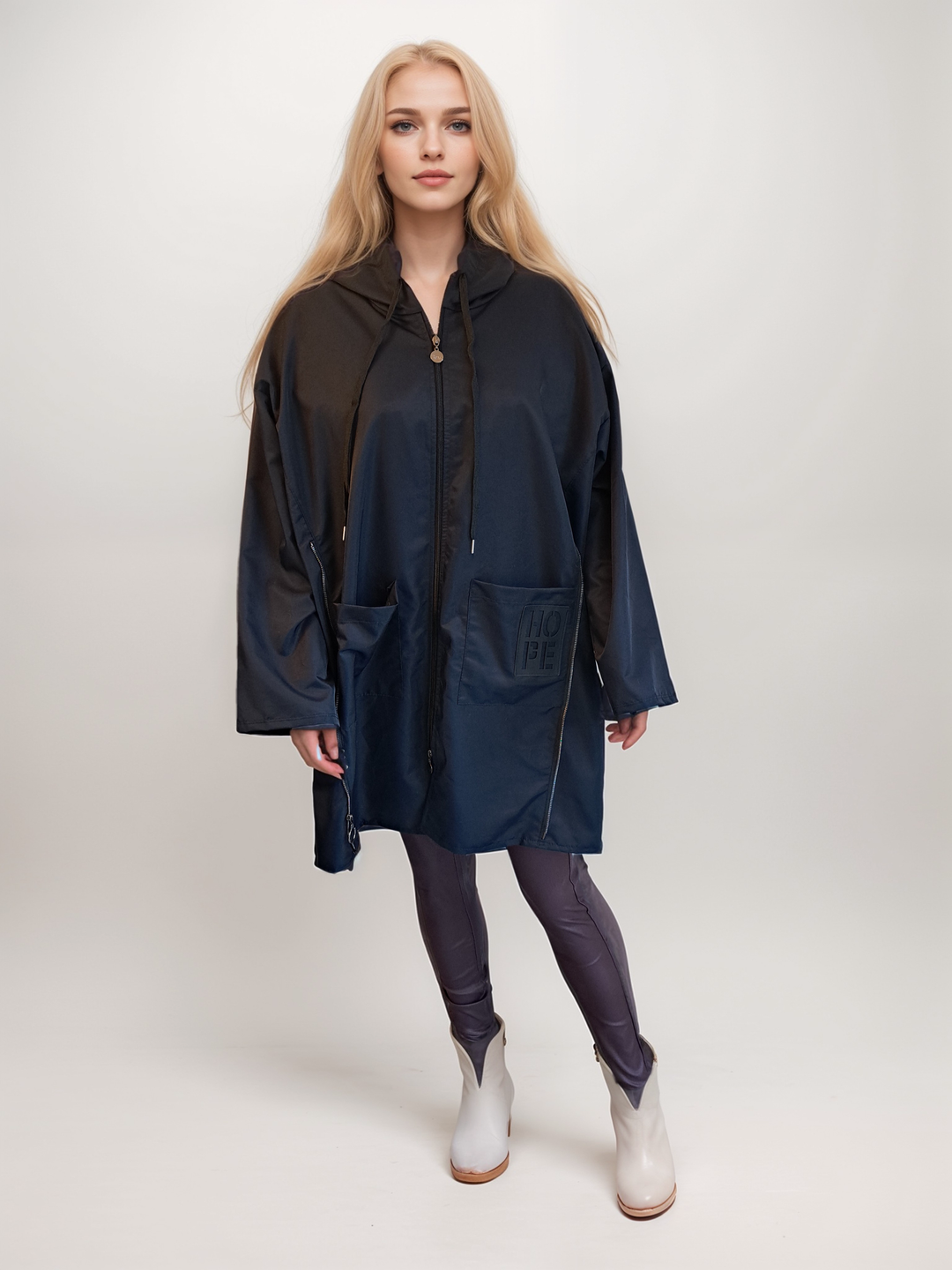 navy raincoat with hood