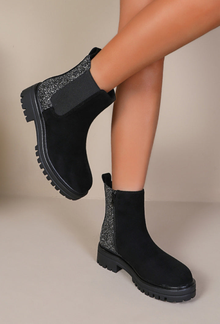 Black glitter boots